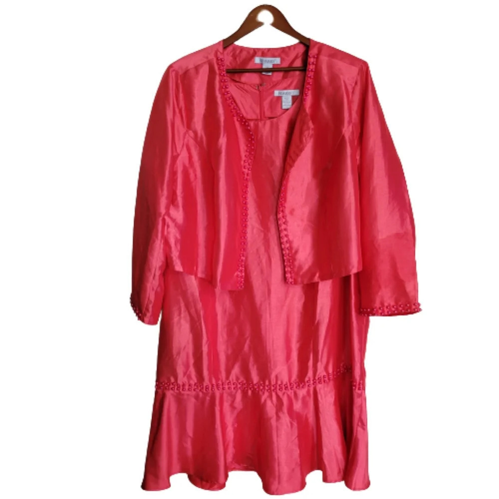 Roaman's Special Occasion Coral 2 Piece Beaded Dress Suit Size Women's 28W